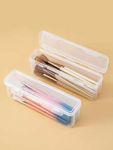 1/2pcs Transparent Makeup Brush Storage Box, Transparent Flip Lid Storage Box, Portable Makeup Brush Storage Box, Suitable For Travel And Home Use Makeup Storage Bag, Back To School Essential, Travel Essential, Summer Vacation Essential - Multicolor - View 3