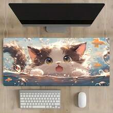 Cute Cat, Rectangular Mouse Pad, Large Mouse Pad, Natural Rubber, Durable Stitched Edge, Non-Slip Rubber Mouse Pad, Suitable For Office Computer, Laptop, Gaming Mouse Pad, Boyfriend, Girlfriend, Gift, Desktop Accessory, PC Accessory, Study Accessory, Gaming Accessory, Animal Pattern - View 1
