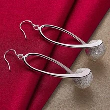925 Sterling Silver Plated Charm Silver Frosted Bead Round Ball Drop Earrings For Woman Wedding Engagement Jewelry - Silver - View 4