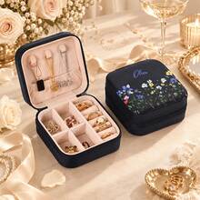 Custom Name Floral Jewelry Box, Personalized Double Layer Travel Organizer For Birthday Present, Custom Name Flower Pattern Box With Compartments For Ring Necklace Gift, Jewelry Organizer For Women Gift - Square Jewelry Box - View 9