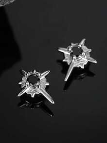 2pcs Fashionable Personalized Magnetic Ear Clips, High-End Elegant No-Piercing Hip-Hop Men's Ear Jewelry, Suitable For Daily Commute Wear - Black Diamond Polaris Clip-on Earrings - View 3