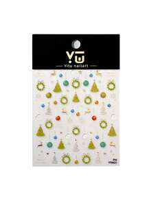 1 Sheet Christmas Nail Stickers, Gold Embossed Xmas Wreath Tree Reindeer Snowflake Bauble Self Adhesive Nail Art Decorations, Luxury Holiday Nail Decals - Multicolor - View 4