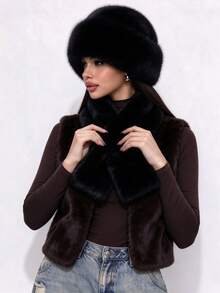 2pcs/Set Women's Solid Color Warm Scarf + Hat Set, Thickened Fleece Earflap Hat And Cross-Neck Scarf For Autumn/Winter - Multicolor - View 5