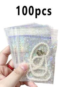 200 To 10pcs Gradient Color Jewelry Storage Bags, Reusable Sealed Bags With Transparent Window, Holographic Iridescent Effect, Portable Storage For Earrings, Necklaces And Accessories, Sealed Jewelry Storage Bags, Dust-Proof And Anti-Oxidation Bags - Multicolor - View 12