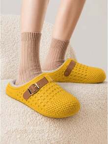 Women's Plush Slippers, Thermal Lined Warm Comfortable Autumn/Winter New Style, Wearable Outdoors, Lightweight Soft Minimalist Fashion - Yellow - View 3