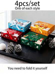 1 Set Christmas Themed Gift Box With Lid, Multicolor Bow Ribbon, Suitable For Holiday Decoration Gift Box, Christmas Gift Box, Christmas Decoration, Christmas Gift, Thanksgiving Gift, Holiday Party Souvenir Decoration Packaging Box - A - View 9