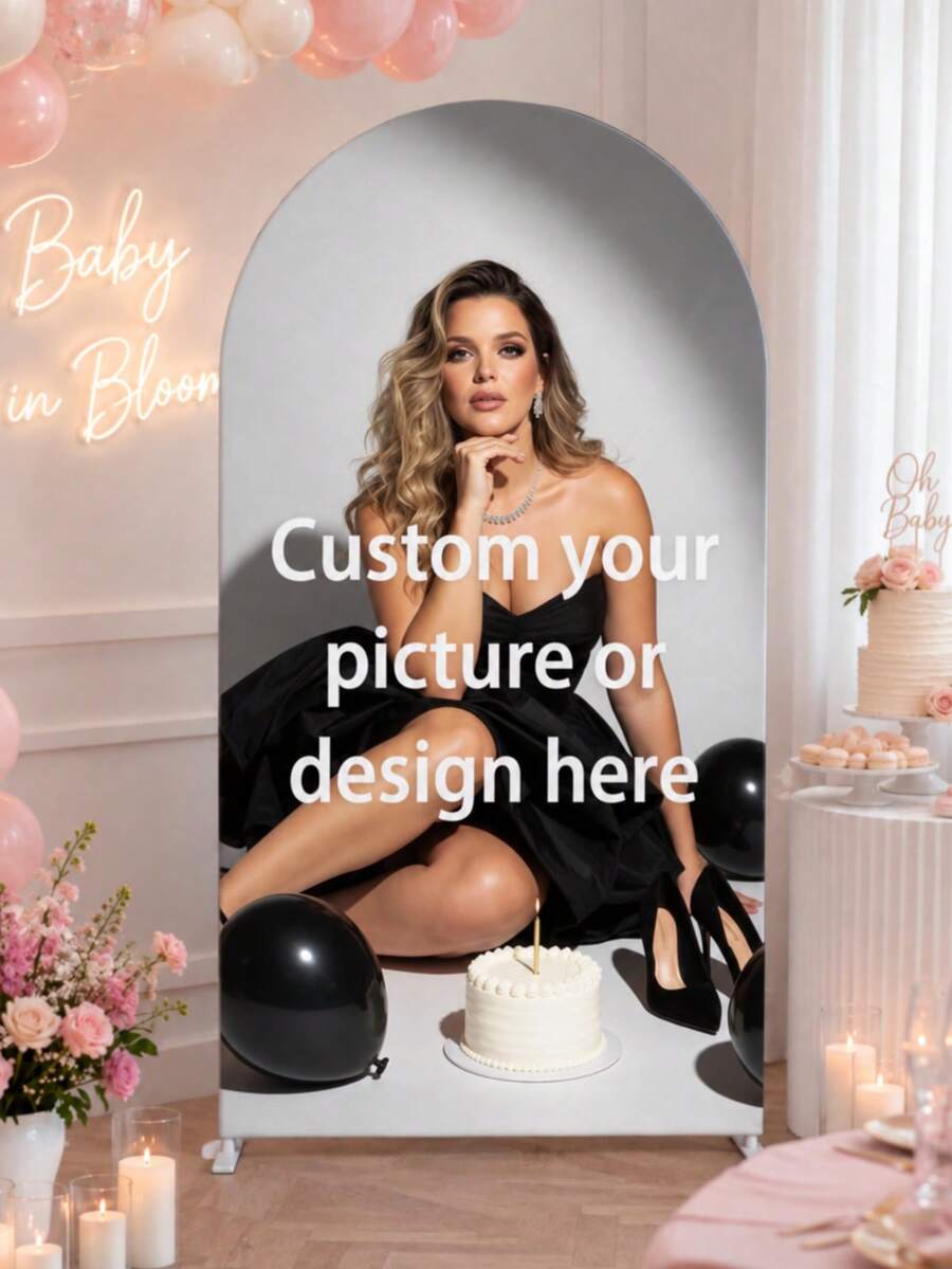1 pieza Tela de fondo curva personalizable adecuada para cumpleaños, bodas y otras ocasiones, hecha de tela de poliéster elástica, ideal para decoración de bodas, Día de San Valentín y cumpleaños - Multicolor - Ver 1