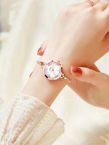 BIDEN Women's Watch Analog Quartz Watch Featuring An Exquisite, Petite Dial With Flowing Sand And A Copper Bracelet - Pink - View 3
