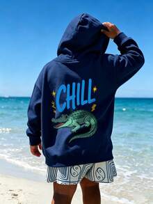 1pc Boys Printed Sweatshirt, Student Teenager Sweatshirt, Autumn/Winter Young Boy Clothing - Navy Blue - View 9