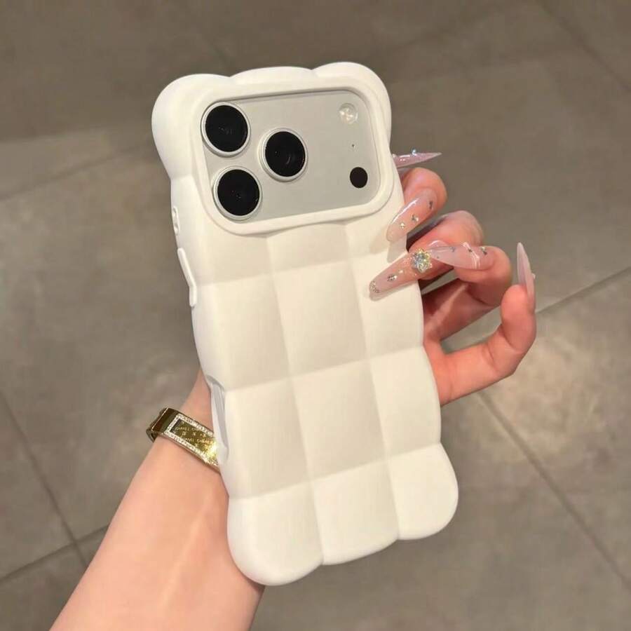 時尚新款 3D 泡泡蝴蝶結裝飾手機殼,適用於 Apple 17 Pro Max、17 Pro、16 PM,甜美浪漫、高吸引力、親膚保護殼 - 白色 - 查看 1