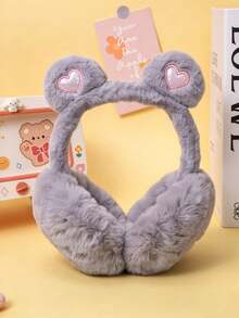 Cute Bear Ear Plush Earmuffs, Shiny Heart Embroidery Winter Warm Foldable Ear Muffs For Girls, Soft Faux Fur Cold Weather Ear Warmer - Multicolor - View 8