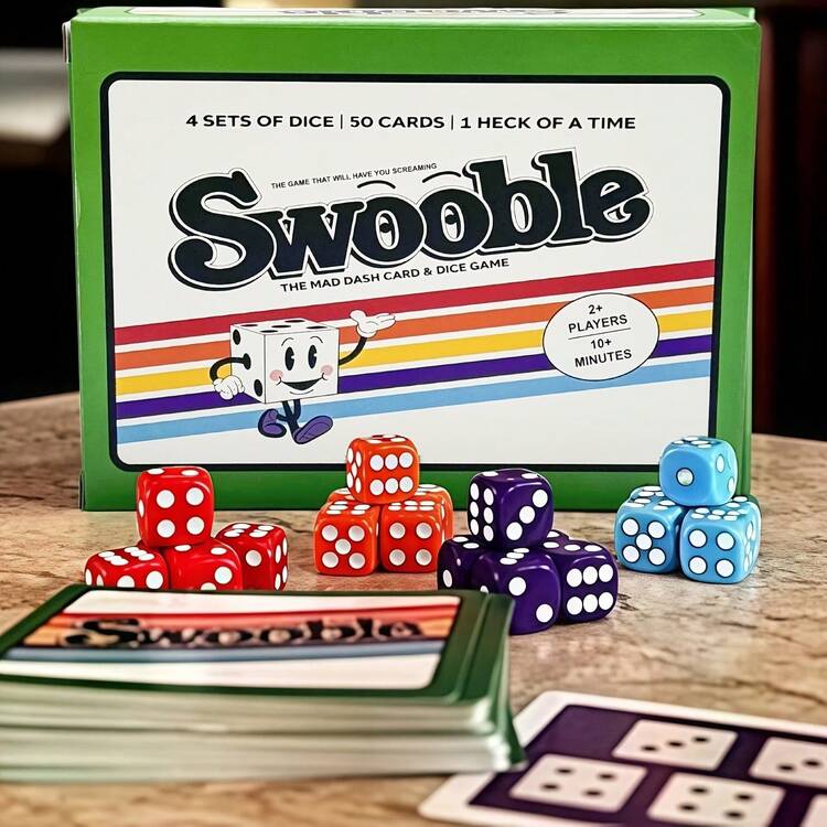 Swoble 桌上遊戲，快節奏卡牌與骰子遊戲，同步競爭玩法，10 分鐘快速上手，內含 4 組骰子與 50 張卡牌，適合所有人，完美適用朋友聚會與派對遊戲之夜，萬聖節與聖誕節適用 - 彩色 - 查看 1
