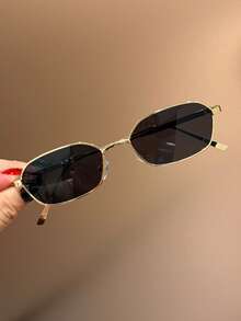 1 Pair Polygon Retro Metal Small Frame Personalized Fashion Glasses, Unisex Suitable For Driving, Vacation Travel, Party, Street Photography, Daily Outings, Fashion Accessories, Wearable For Any Occasion - Multicolor - View 5