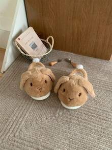XIXITIAO Cute Rabbit Fuzzy Slippers For Women, Soft Sole Warm Winter Indoor Home Slippers, Sweet Aesthetic House Shoes - Brown - View 7