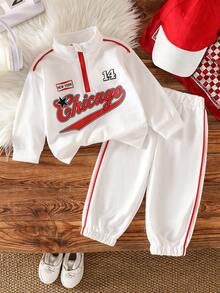 Baby Boy Casual Fashion Sports Letter Print Sweatshirt & Pants 2pcs Set Spring Autumn Winter - White - View 1