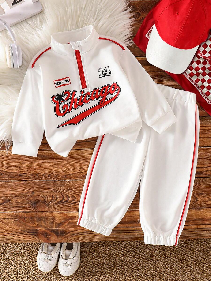 Baby Boy Casual Fashion Sports Letter Print Sweatshirt & Pants 2pcs Set Spring Autumn Winter - White - View 1