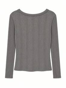 Spring/Autumn Casual Versatile Solid Color Long Sleeve T-Shirt - Dark Grey - View 3