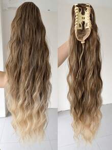 22 Inch Brown Natural Wavy Clip-In Ponytail Hair Extension, Heat-Resistant Fiber - Brown Ombre - View 2
