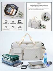 Weekender Duffle Bag + 2Pcs Luggage Set + Separate Shoe Compartment + Travel Camping Sports + Rhombus Quilted Lightweight Tote Handbag - Multicolor - View 2