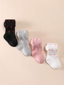 4 Pairs Girls Heart Print Tights, Soft Elastic Children's Leggings, Multi-Color Daily Versatile Style - Multicolor - View 5