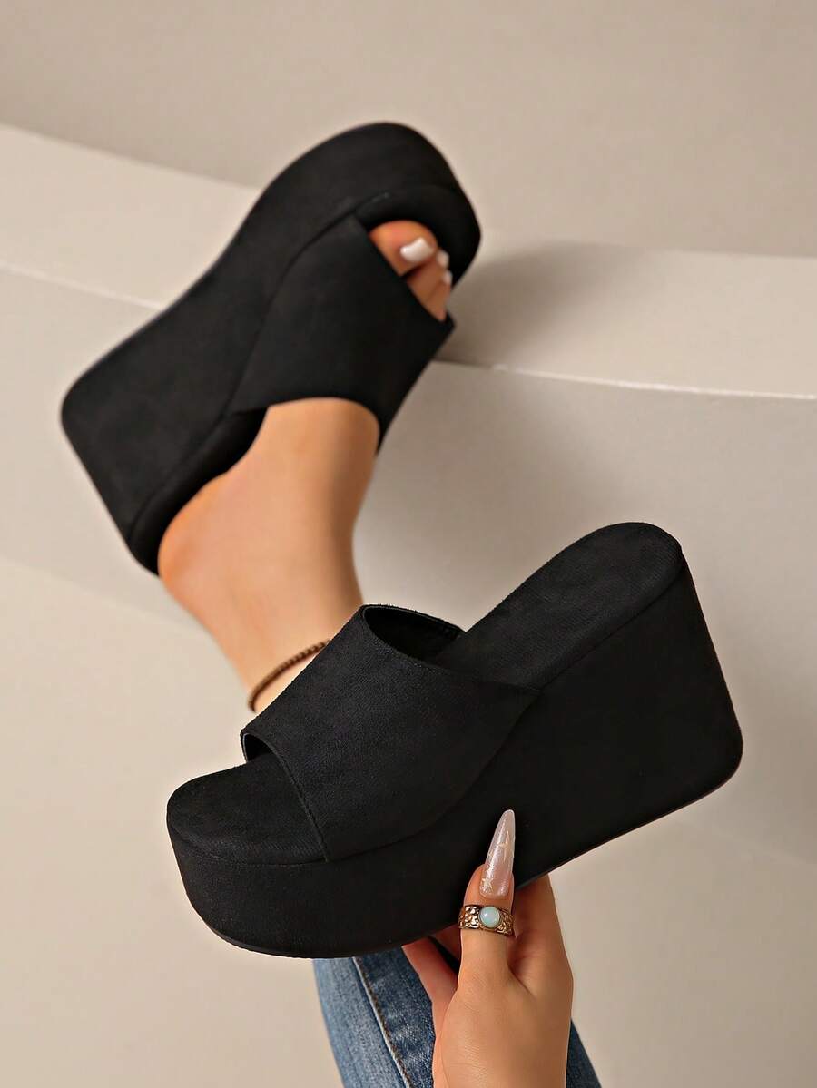 2026 New Women's Suede Thick Sole Wedge Slip-On Sandals, Open Toe Slip-On High Thick Sole Summer Casual Walking Beach Shoes