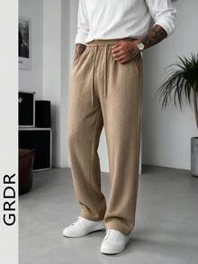 GRDR Minimalist 3D Herringbone Texture Drawstring Straight Leg Pants Men's Casual Daily Wear Versatile Bottoms - Khaki - View 4