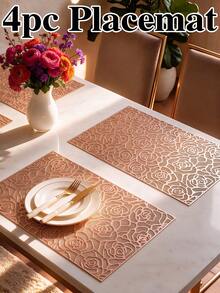 8pcs, Gold Rectangular Hollow PVC Placemats, Washable Table Decor Mats, Non-Slip Odorless Tableware Mats, Breathable Heat Dissipating Western Style Mats, Suitable For Restaurants, Cafes, Homestays, Fit For Holidays, Parties, Gatherings, Birthdays, Weddings, Dinner Parties. - Multicolor - View 14
