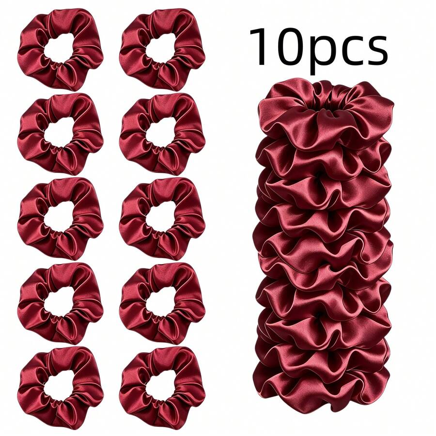 1/5/10/20pcs Burgundy Women's Elegant Solid Color Satin Hair Scrunchies ...