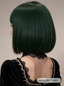 12 Inch Dark Green Air Bangs Wig, Comfortable And Breathable, Easy To Wear, Perfect For Anime Cosplay And Costume Party - Dark Green - View 5