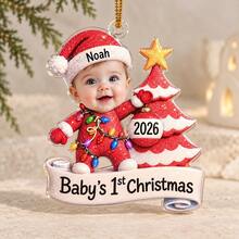 1pc Custom Baby's 1st Christmas Photo And Text Ornament, Personalized Glitter Santa Baby Outfit Keepsake Gift,Newborn First Christmas Memory - Multicolor - View 11