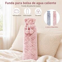 Long Hot Water Bottle 2 Liters With Soft Faux Fur Cover And Pompoms, Elongated Thermal Bottle For Muscle Relief And Body Warmth, 2L - Predetermined - View 2