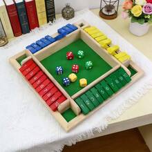 1pc-4 Player Wooden Shut The Box Dice Game, Number Flipping Board Game With Color-Coded Tiles, Classic Tabletop Math Game For Family Parties, Teens & Adults, Indoor Gathering Birthday Christmas Gift - Multicolor - View 10