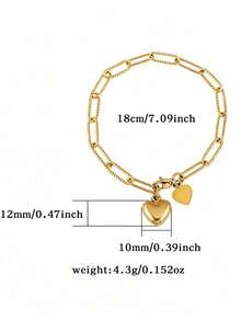 1pc Minimalist Premium 925 Sterling Silver Embossed Paperclip Chain Polished Heart Pendant Bracelet, Suitable For Women's Daily Commute Wear - Silver - View 3