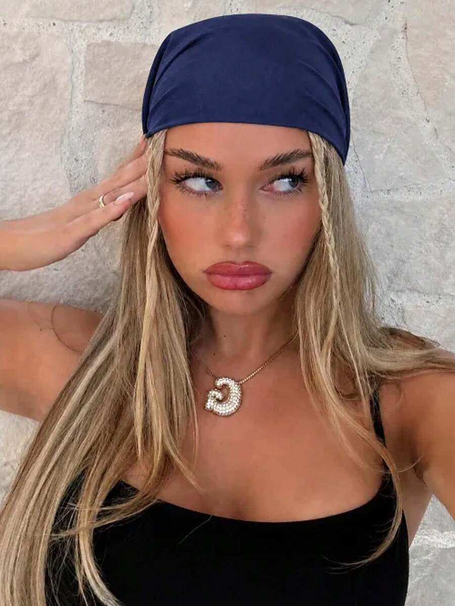 1PC Fashion Novelty Small Handkerchief Headband Denim Effect Solid Color One Size Bohemian Style Lightweight Breathable Suitable For All Seasons Head Scarf - Purple - View 1