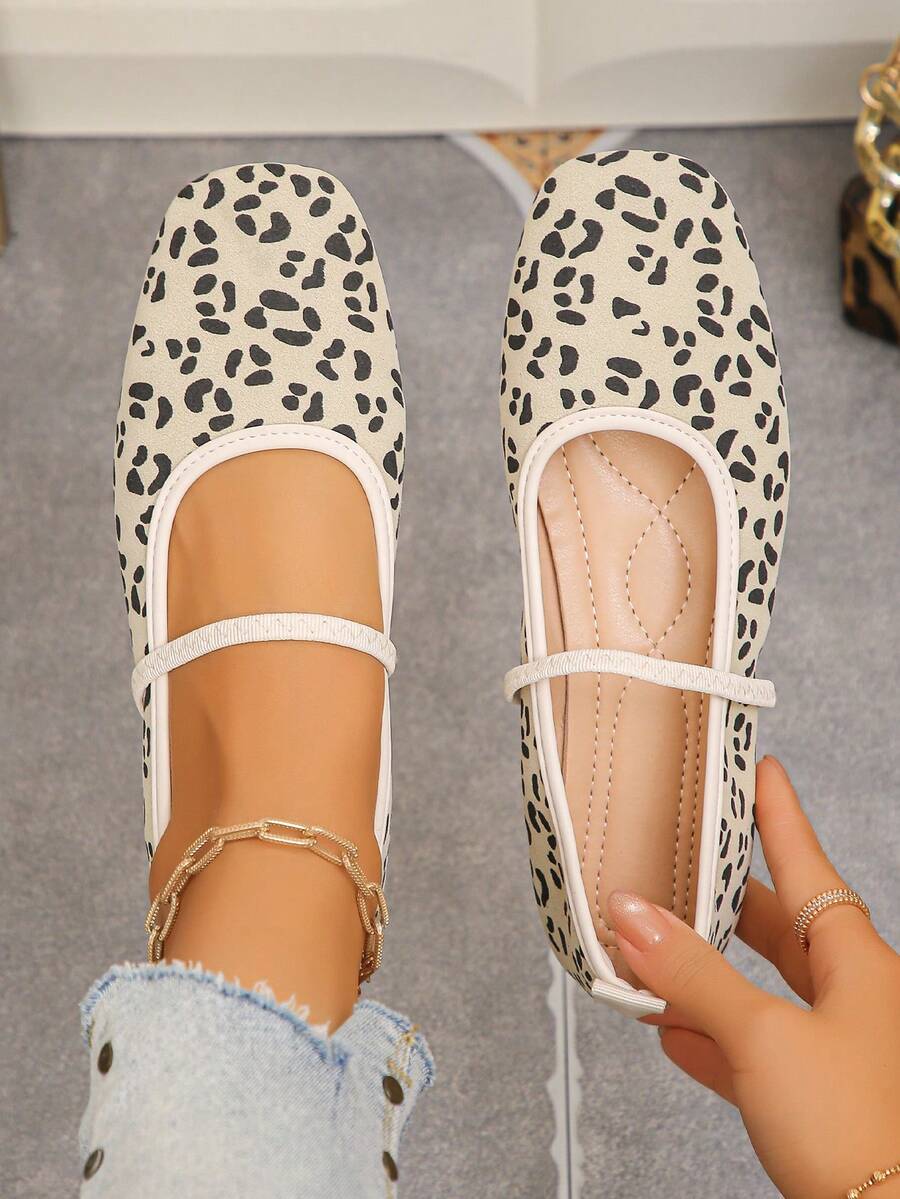 Women Mary Jane Flats, Square Toe, Low Heel, Easy Wear, Daily Comfort - Beige - View 1