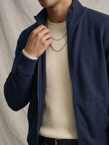Men's Solid Color Zipper Casual Versatile Daily Wear Cardigan - Navy Blue - View 5