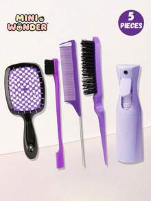 5pcs/4pcs/2pcs Comb Set, Hairbrush Set, 6.8oz/200ml Continuous Fine Mist Spray Bottle, Suitable For Children And Girls Hair, Fun Combs, Rat Tail Comb Edge Comb, Suitable For Children Hair Styling And Hairdresser Use - Multicolor - View 6