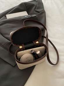 New 2026 Colorblock Fashion Large Capacity Box-Shaped Shoulder Crossbody Handbag - Coffee - View 10