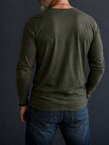 Men's Fashion Comfortable Cotton Pocket Long Sleeve T-Shirt - Green - View 4