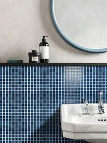 10"X10" Waterproof Textured Vinyl DIY Wallpaper, Self-Adhesive Kitchen Backsplash Tile, Home Decor Small Square Tiles, Nordic Blue Gradient Mosaic Tile Sticker - Blue - View 10