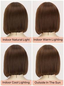 Wig Bob Lurus Cokelat 12 Inci untuk Wanita, Wig Sintetis Bob Pendek Belahan Tengah dengan Bagian Depan Renda, Wig Tahan Panas dengan Tampilan Alami untuk Seluruh Kepala, Cocok untuk Pemakaian Sehari-hari - Coklat - View 11
