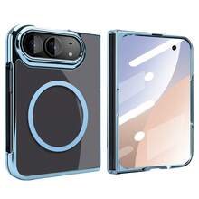 VIETAO 電鍍透明磁吸無線充電手機殼，相容 Galaxy Z Fold 8 Ultra 7 6 5 4，時尚薄型保護手機殼，相容 iPhone Duo - 藍色 - 查看 14