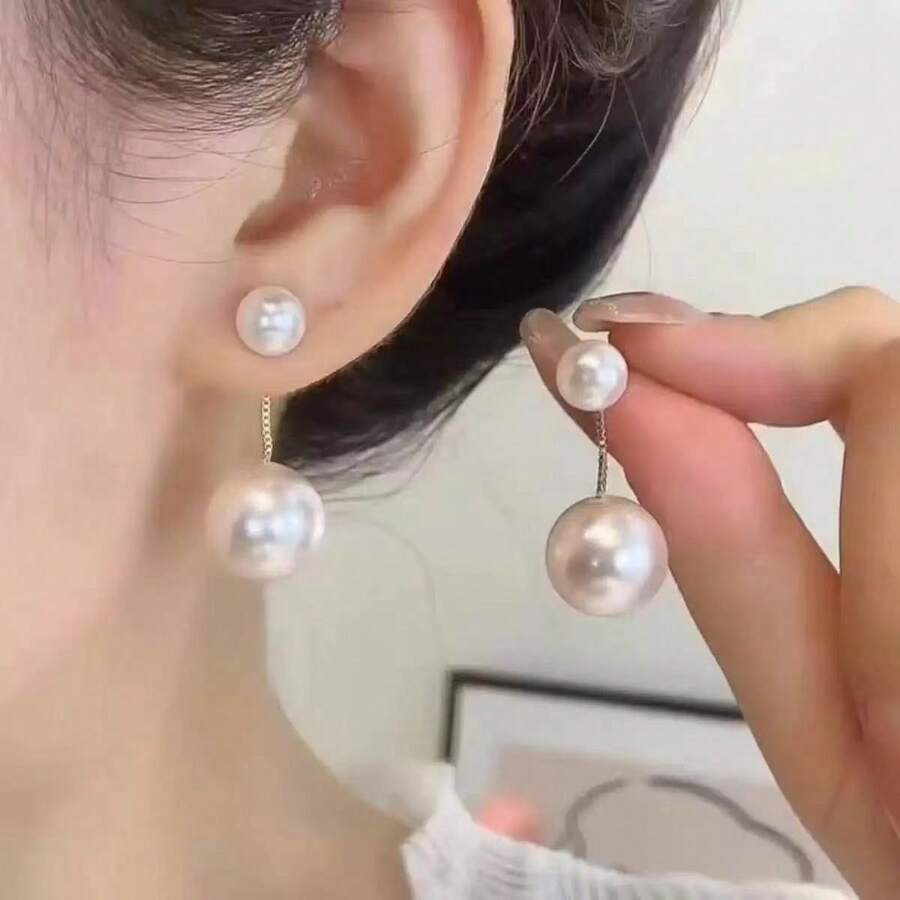 1 Pair Minimalist Faux Pearl Stud Earrings For Women, Ins Style Elegant Daily Commute Versatile Gift - White - View 1
