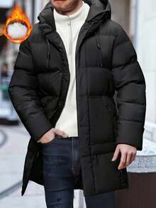 Men's Padded Coat, Mid-Length Knee-Length Warm Hooded Winter Coat, Casual Daily, Business Commute, Outdoor Sports , Fall Winter - Black - View 3
