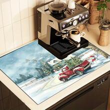 1pc Christmas Diatomaceous Earth Absorbent Mat, Truck Snow Map Pattern, Kitchen Countertop Absorbent Drying Mat, Coffee Machine Mat, Pour-Over Coffee Pot Mat, Dish Drainer Mat, Non-Slip Heat-Resistant Kitchen Mat, Dining Table Mat, Breakfast Mat, Washing Machine Mat, Home Kitchen Dining Table Coffee Shop Bar Decor Mat, Holiday Party Housewarming Gift - Multicolor - View 3