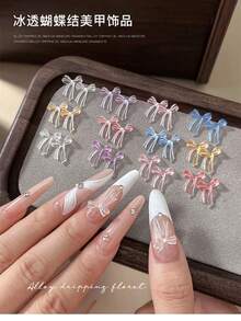 30pcs/50pcs Mixed Color New Transparent Long Ribbon Bow Nail Decoration Tie Resin Diamond Nail Charms Jewelry DIY Nail Rhinestones Decoration Manicure Accessories - Multicolor - View 2