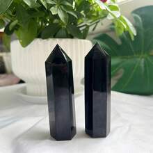 1pc Random Natural Black Obsidian Crystal Tower - A Large Hexagonal Pillar Ideal For Home Decor And Holiday Presents, Stylish For Home Embellishment, - Black - View 3