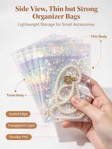 200 To 10pcs Gradient Color Jewelry Storage Bags, Reusable Sealed Bags With Transparent Window, Holographic Iridescent Effect, Portable Storage For Earrings, Necklaces And Accessories, Sealed Jewelry Storage Bags, Dust-Proof And Anti-Oxidation Bags - Multicolor - View 2