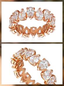 SWAROVSKI Rose Gold Teardrop Pear-Shaped Pave Diamond Eternity Ring, Luxury Stackable Banquet Decorative Finger Ring - Rose Gold - View 7