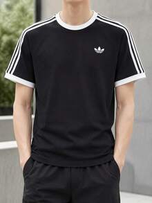 Adidas Originals Men's Sports T-Shirt & Tank Top SS TEE M Contrast Trim Crew Neck Short Sleeve Top KT7762 - Black and White - View 2